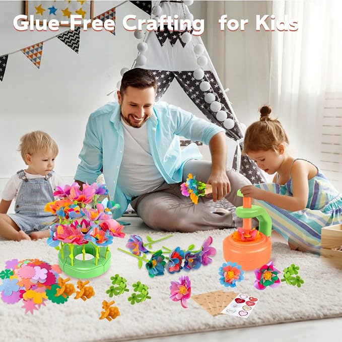 Art & Craft Kit Toys for Girls: DIY Farbric Flower Bouquet Crafts for 3 4 5 6 7 8 Year Old Toddlers | Educational Activiiy Preschool Birthday Gifts Ideas for Kids Age 4-8 Flower Making Crafts Set