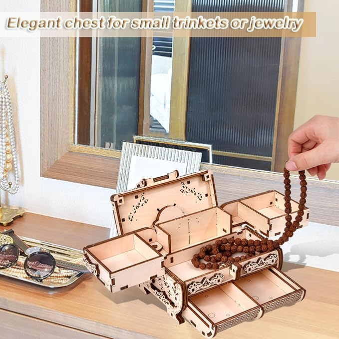 Varbertos 3D Wooden Puzzle Mechanical Treasure Box, Wood Creative Assembly Model Building Kits to Build for Adults and Teens, DIY Wooden Puzzle Hobbies Projects Gift for Women and Kids