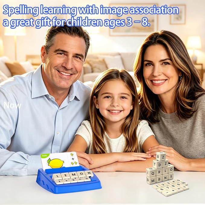 Educational Toys Learning Games for Kids 3-8, Matching Letter Spelling Early Math Game for Preschool& Kindergarten Kids Boys and Girls ，Christmas Birthday Gift for 4 5 6 7 Boys Girls（Navy Blue）