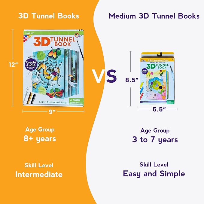 Flowers & Pots Mini 3D Tunnel Book – Hands-on Paper Craft Kit | Build, color & create a pop-in book! Mini animals, watercolor pastels & water brush included. Portable, screen-free fun! 3+