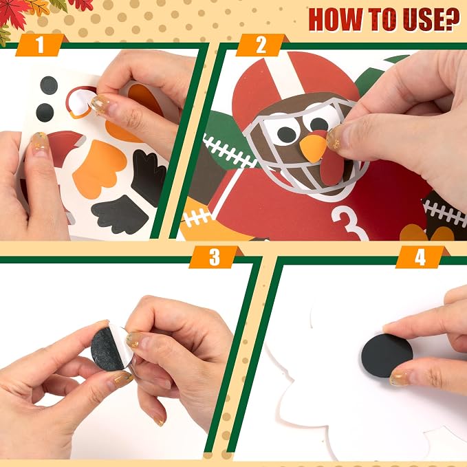 Haooryx DIY Fall Football Turkey Magnet Craft Kit - 30 Set Make Your Own Thanksgiving Turkey Decoration Autumn Sticker Craft Class Art Project Home Refrigerator Class Bulletin Board Decoration