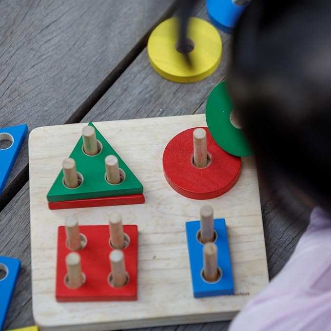 PlanToys® Wooden Shape Sorter Toy for Toddlers, Montessori Kids Learning | wooden shape sorter, montessori color shape recognition, fine motor skill preschool math, STEM development, educational, kids