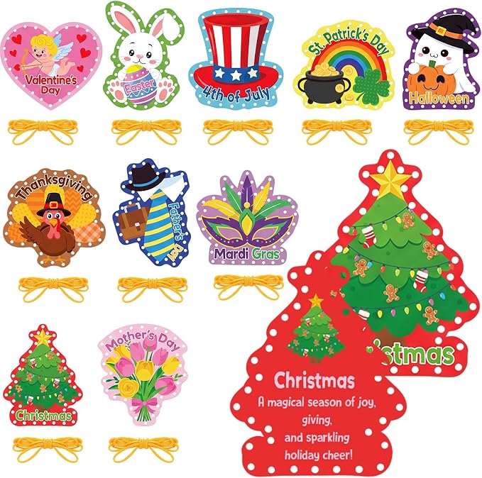 Funrous 10 Pieces Kids Recognition Lacing Cards,Holiday | Thick Cardboard Educational Sewing Cards, Double Sided Lacing Playing Games, For Preschool Developing Imagination Supplies