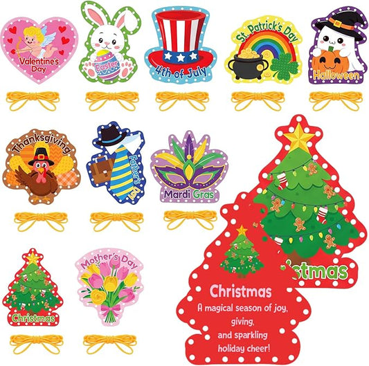 Funrous 10 Pieces Kids Recognition Lacing Cards,Holiday | Thick Cardboard Educational Sewing Cards, Double Sided Lacing Playing Games, For Preschool Developing Imagination Supplies