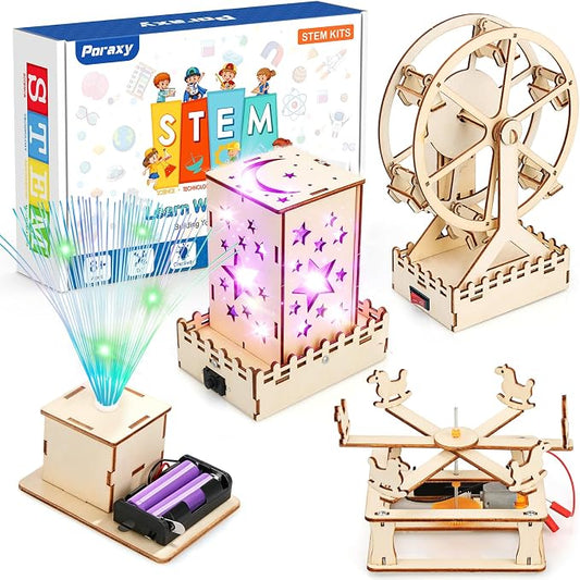 Poraxy 4 in 1 STEM Kits for Kids Age 8-10, Science Kits Building Projects for Kids, STEM Toys for Boys Girls Age 8-13, 3D Puzzles Educational Craft 8-12, Birthday Gifts for 6 7 9 10 11 12 13 Year Old