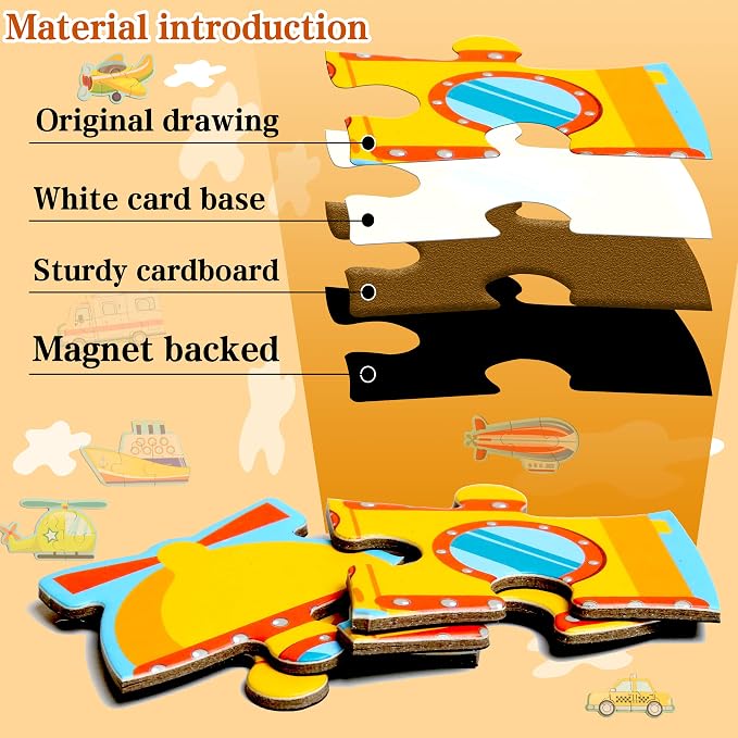 Magnetic Puzzles for Kids Ages 3-5, Travel Toddler Car Puzzle Toy | Refrigerator Magnet Game for Ages 4-6, Learning & Birthday Gift for Boys, Car Airplane Road Trip Quiet-Time Activity Toys