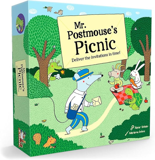 GIGAMIC Mr. Postmouse’s Picnic | Adorable Animal Adventure Board Game for Kids | Help Mr. Postmouse Get His Friends to the Picnic | Cooperative Tile Flipping Kids Game | Ages 4+ | 1-4 Players | 30 Min