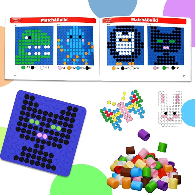 STEM Toys Pixel Art Kit for Kids, 500 Pcs 10 Colors Pixel Bricks Challenge Fine Motor Skills Game Educational Science Kits Learning Toys for Math Manipulatives Sensory Bin Sorting Counting Training
