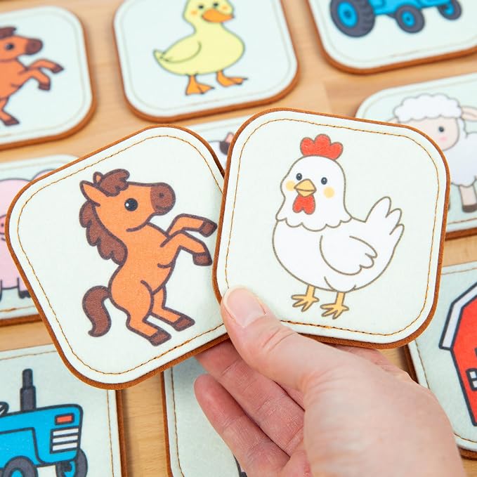 Felt Farm Matching Game for Toddlers – Farm Animal Memory Game & Flash Cards – Soft and Safe for Ages 1+ – Montessori Preschool Learning Activity – Educational Farm Toy for Boys & Girls