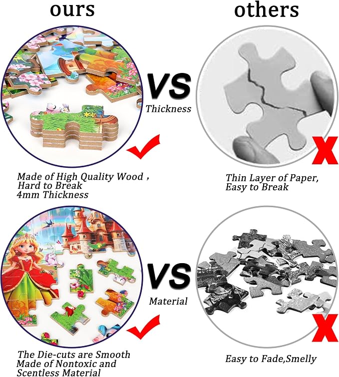 LELEMON 60 Pieces Jigsaw Puzzles for Kids Ages 4-8 Princess and Unicorns Puzzles Boys Girls Children Learning Educational Puzzles Portable Box Pack Toy