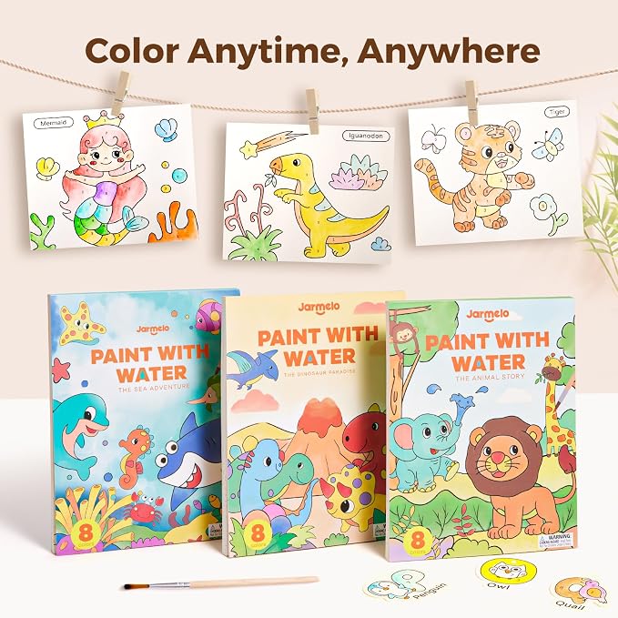 Jar Melo Paint with Water Books for Toddlers, Ocean Animals | Mess-Free Watercolor Painting Activity for Kids Ages 3-5 4-8, Arts Crafts Coloring Travel Toy with Brush for Boys and Girls