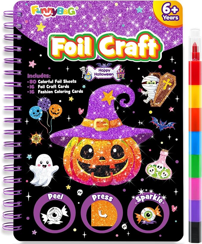 FUNNYB&G Foil Art Craft Kit for Kids, Sparkly Birthday Gift Toy for Kids | No Mess, Kids Ages 4-10 Create Sparkling Artwork, A Creative Gift for Birthdays, Holidays, Travel Activities,Screen-Free Fun