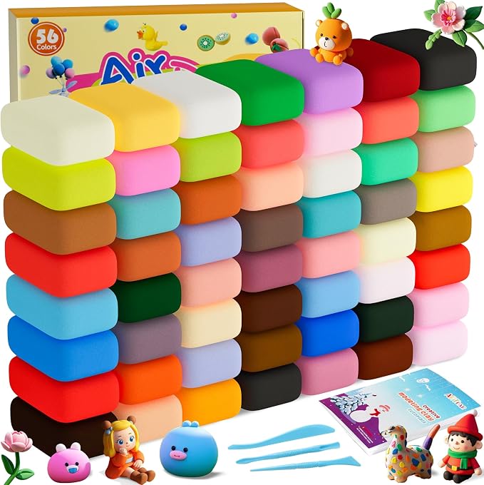 ARTPAR Air Dry Clay 56 Colors,Modeling Clay for Kids,Molding Magic Clay Kit | 4 Sculpting Tools,Soft & Ultra Light,Non Sticky,Bulk Classroom Creative Diy Art And Crafts Party Favors For Boys Girls 3-12