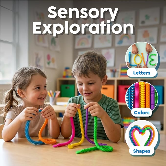 BUNMO Stretchy Strings - Stimulating & Fun Fidget Toys for Kids - Hours of Fun - Non-Mouthable Toy 3+ - Super Sensory 6 Pack