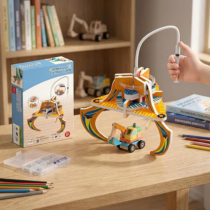 STEM Science Kit Hydraulic Claw, Engineering Toy, Teach Hydraulic Principle | Learn fluid pressure & energy conversion! Build a hydraulic claw with shafts, easy assembly. STEM experiment for kids.