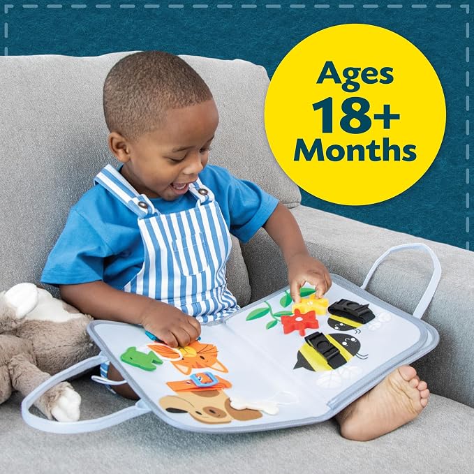 Peaceable Kingdom My Busy Tote Soft Book | My Busy Tote. Includes 10+ Fine Motor Learning Activities – Features snaps and zippers. Ages 18+.