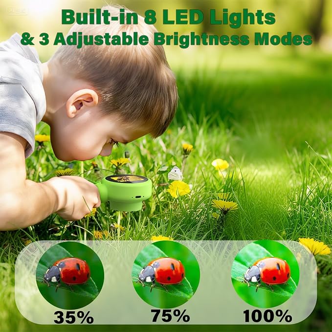 Microscope for Kids with Bug Catcher, 1080P HD Digital Handheld Portable Kids Microscope, 2 in 1 STEM Science Educational Learning Kit Christmas Birthday Gifts Toys for 3-15 Boys & Girls (Green)