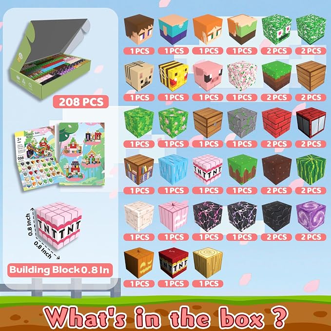 Magnetic Blocks, 208PCS Toys Building Cube Birthday Gifts for Kids | Magnetic Cubes, 0.8 inches Building Blocks, STEM Construction Toys Christmas Birthday Gifts for Kids Boys Girls