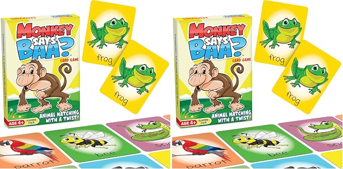 Monkey Says Baa? – Animal Matching Game for Kids Ages 4 and Up | Fun Preschool Learning Activities with Mimicked Animal Sounds & Charades for Sensory Play – Birthday Gift for Boys & Girls (Pack of 2)