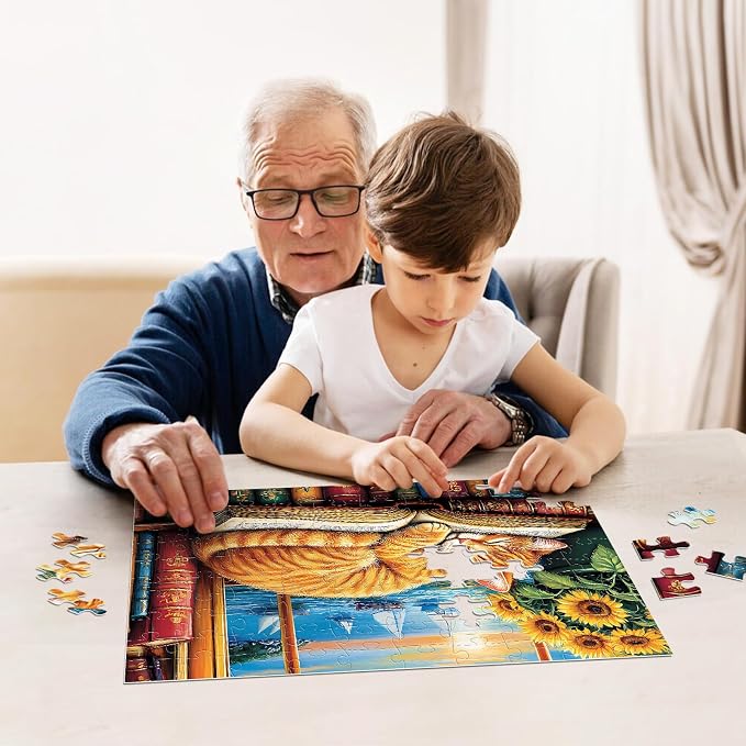 Jeacirio 4-Pack 100 Pieces Puzzles for Kids Ages 4-6 6-8 Panda Tiger Deer Cat Puzzles 100 Pieces Jigsaw Puzzles for Kids 8-10 Year Old, Large Piece Puzzle for Seniors, Puzzle Toys for Boys and Girls