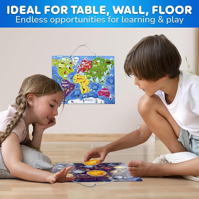 Magnetic Puzzles for Kids Ages 3-5 — 3 Educational Toddlers Puzzle Ages 2-4 | Magnet Space, USA and World Map Kids Puzzles Ages 4-6 — Learning United States Puzzles for Children Ages 6-8