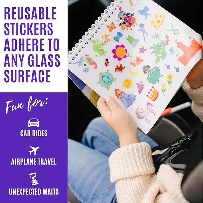 Totebook Dry Erase Activity Book for Kids - 18 Erasable Learning Games with Markers & Reusable Stickers, Travel Activities for Ages 4-6, Fits Case (Jungle & Princess)