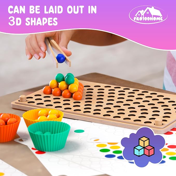 Toddler Wooden Learning Montessori Toys for 3 4 5 Years Old | Preschool Educational Board Bead Game, Baby Rainbow Stacking, Matching Counting Color Sorting, Fine Motor Math Skills
