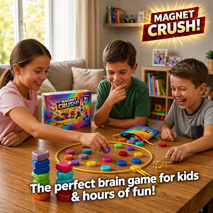 Magnet Crush Magnetic Strategy Board Game (Rainbow) for Kids & Adults, Fun Tabletop Magnet Placement Game, STEM Educational Toy, Family Party Game, Travel Game, Puzzle Brain Teaser, Gift for Ages 9+