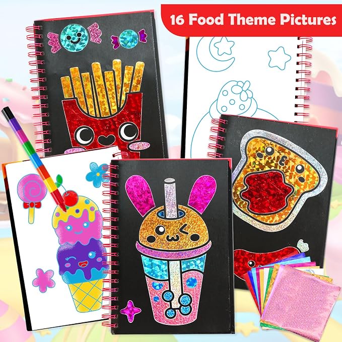 FUNNYB&G Foil Art Craft Kit for Kids, Sparkly Birthday Gift Toy for Girls | No Mess, Kids Ages 4-10 Create Sparkling Artwork, A Creative Gift for Birthdays, Holidays, Travel Activities,Screen-Free Fun