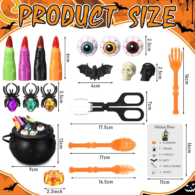 WinnerWhy 117 Pcs Halloween Sensory Bin Whistle Gold Spider Gift Set | Gold Spider Rings, Whistles, Eyeball Bat Skull Pumpkin, Cognitive Cards Sorting Counting, Fine Motor Sensory Training