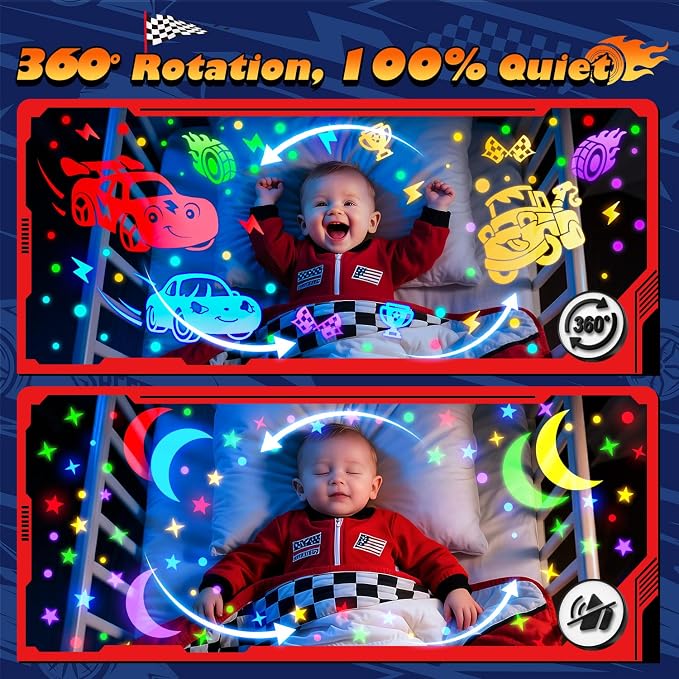 PIKOY Cars Toy Projector, 6 HD Films Kids Night Light, 15 Sounds Egg Light | 31 Colors, Remote Control, 360° Rotation, Car Toys for Toddlers 1-3 Boy Cars Toys for 3-5 Year Old Boy Birthday Gifts for 4-6