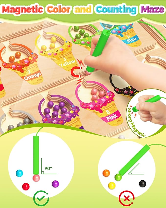 Magnetic Color and Number Maze, Montessori Toys for 2 3 4 Year Old Birthday | Birthday Gifts for Girls Boys, Wooden Color Matching Puzzle Board, Preschool Learning Activities Travel Toys for Ages 2-4