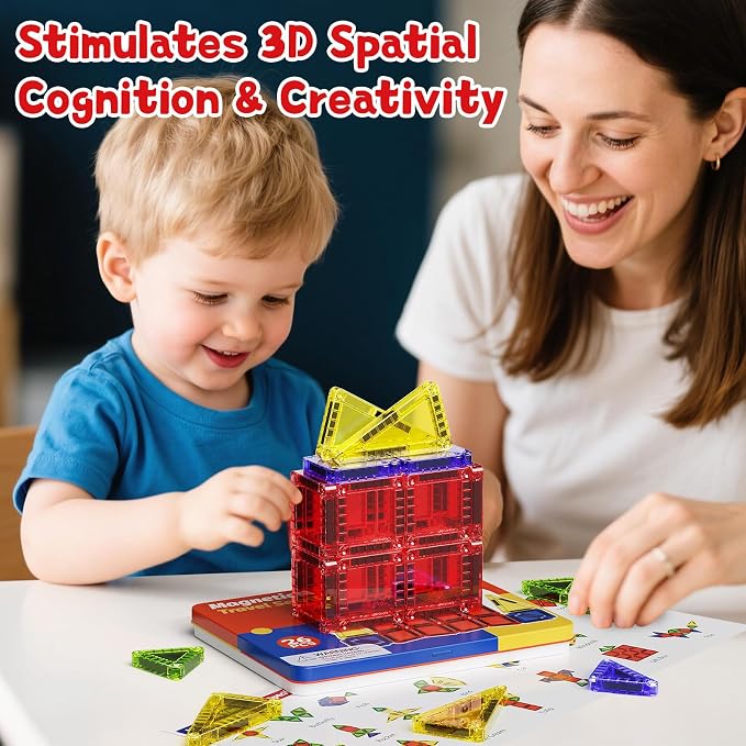 Magnetic Tiles Travel Essentials for Toddlers: 26PCS Storage Case Included | Portable Building Blocks & Car Ride Activities for Ages 3-5 & On-the-Go STEM Learning Gift for Boys & Girls