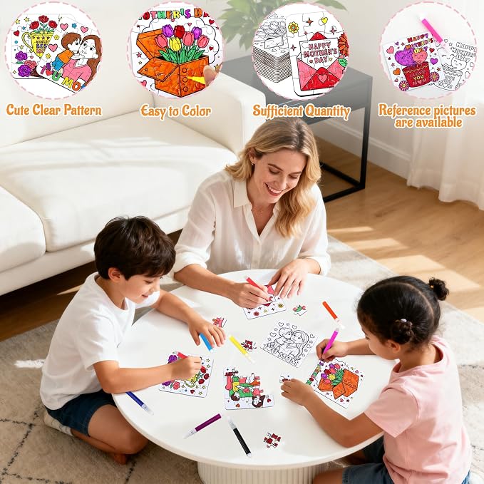 24 Set Mothers Day Crafts for Kids & Adults Classroom Bulk, Mother's Day Activities DIY Jigsaw Puzzle with Flower Bouquet Heart, Spring April Arts for School Gifts Coloring Games & Paper Toy Bulk