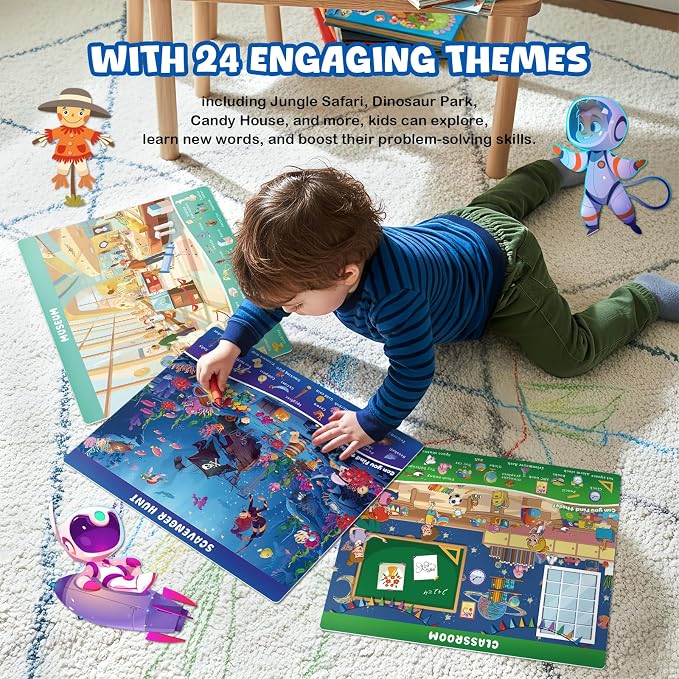 Search and Find Books for Kids Ages 3-5; Road Trip Activities for Ages 4-8, 24 Themes Activity Book with 2 Dry Erase Markers