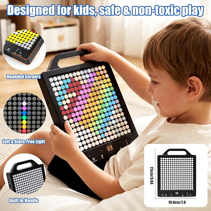 Konijiwa Sensory Toys for Kids with Autism | Light-Up STEM Toy | Screen-Free Travel Toy | No Pegs Choking Hazard, for Autistic, ADHD, CVI, Boys, Girls, Toddlers, Birthday, Gift, Ages 3+ (256 Buttons)