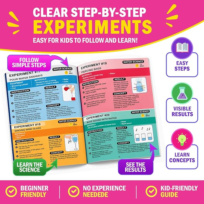 Jim&Gloria Science Kit for Kids, Science Experiments for Kids Ages 5-7 & 8-12, STEM Educational Toy, Chemistry Set with Volcano Experiments, Birthday Gift for Boys & Girls, Hands-On Learning Activity
