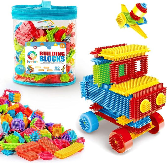 Baby Building Toys, 150pcs Bristle Shape 3D Building Blocks Toy Set | Ages 3, Fine Motor Skills, STEM Educational, Preschool Toys,Creative Open-Ended Play, Storage