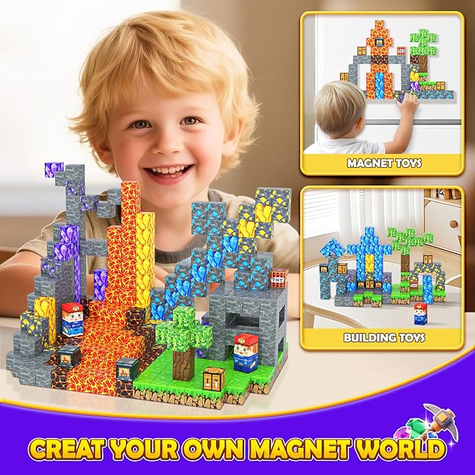 Toyvimo Magnetic Blocks 100PCS Kids Toys Magnetic Building Blocks Build Mine Magnet World Craft Cubes Boys Toys Ages 3-5 4-6 5-7 6-8, 3-12 Year Old Boy Birthday Gifts