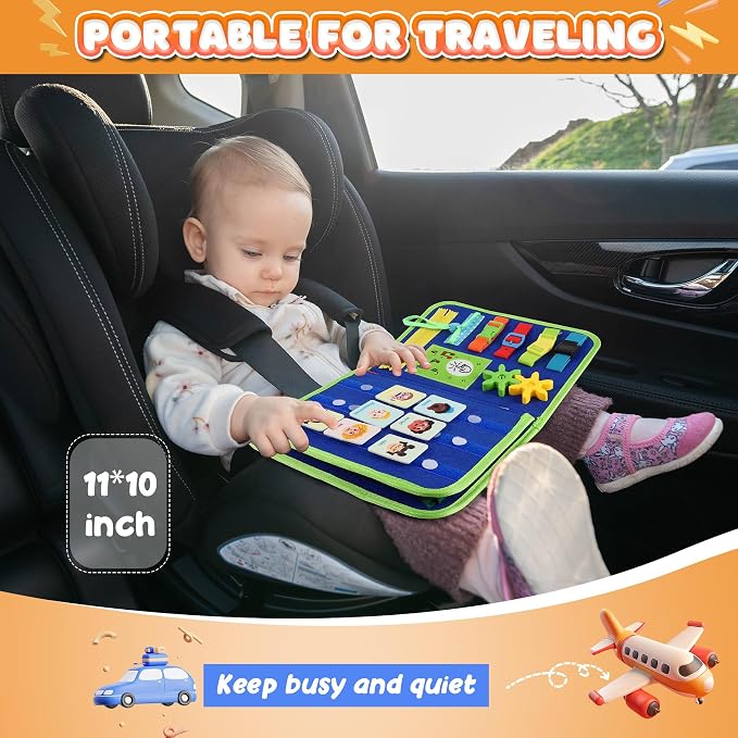 Toddler Busy Board - Busy Book Montessori Toys Ages 3+, Fine Motor Skills | Preschool Learning Activities with Alphabet Number Animal, Educational Travel Toys Birthday Gifts for Kids