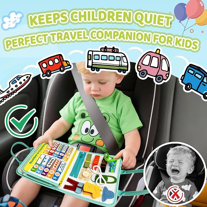 Aurasys Farm Busy Book Montessori Travel Toy for Toddlers | Educational Learning Activity Busy Board for Boys and Girls, Airplane Travel Toy and Birthday Gift