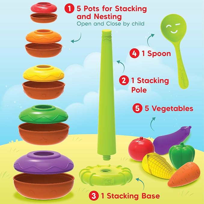 Imagimake Leaps & Bounds - Stacking Pots, 5-in-1 Activity Toy, Ages 6M+ | Early Learning Toy, Learn Colors, Stacking, Nesting & Size Sorting, First Birthday Gift for Babies 6,7,8,9,10,11,12 Months