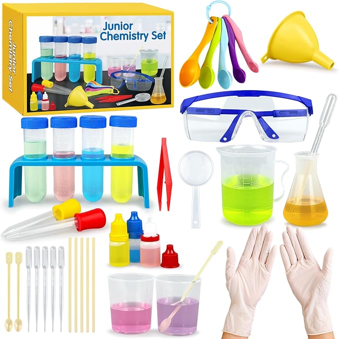 33PCS Plastic Lab Science Experiments Beakers Test Tubes Set | Lab Science Experiments for Girls and Boys for Students Classroom Home Junior Chemistry Science Kits for Learning Curiosity