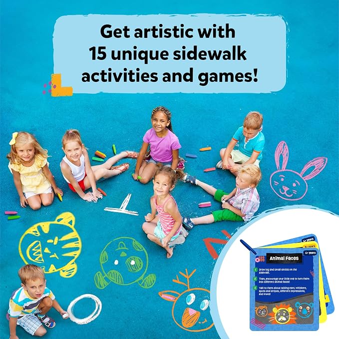 Skillmatics Sidewalk Chalk – Summer Activity, Washable Creative Outdoor Fun | 18 Washable Chalk Sticks, 15 Activities & Games for Kids, Gifts for Boys & Girls Ages 3, 4, 5, 6, 7, 8, 9, 10