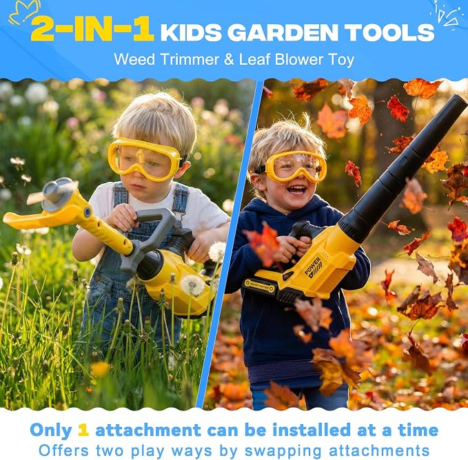 Toy Choi's 2-in-1 Kids Leaf Blower & Weed Trimmer Toy Gardening Tool Set | Outdoor Pretend Play Set with Realistic Lights & Sounds, Includes Safety Goggles, Gifts for Boys Girls Ages 3 4 5 6 7 8+
