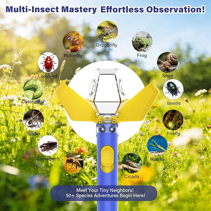 Bug Catcher for Kids with 6X Magnifier, 2 Pack STEM Educational Learning Toys Kit for Boys Girls Ages 3+, Indoor Outdoor Exploration Tool, Backyard Parks Camping, Birthday (Blue)