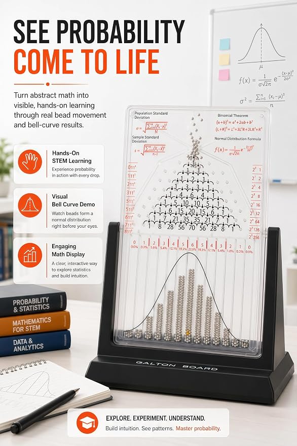 Galton Board | Probability & Statistics STEM Learning Kit for Physics Classrooms | Hands-On Math Teaching Aid with 2800 Steel Beads | Teacher & Homeschool Resource (Gold Beads)