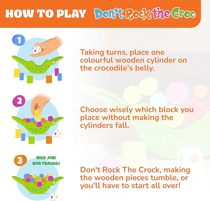 FoxMind Games Don't Rock The Croc, Toddler Boy Girl Games, Kids Games 3-5, Multiplayer 3 Year Old Board Games for Family Fun