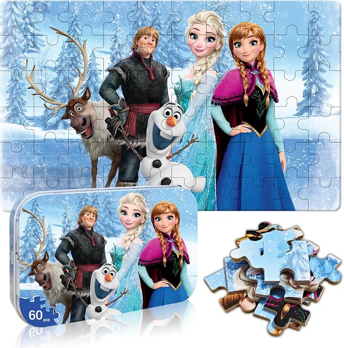 Toddler Puzzle Ages 3-8, 60 Piece Jigsaw Puzzle in Metal Box, Educational Learning Toys for Boys and Girls, Premium Puzzle Games