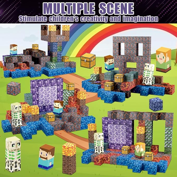 213PC Magnetic Blocks, Magnetic Building Blocks STEM Building Toys for Kids | educational stacking magnets cube for boys girls age 3+, ideal birthday gift party game supplies, construction toys
